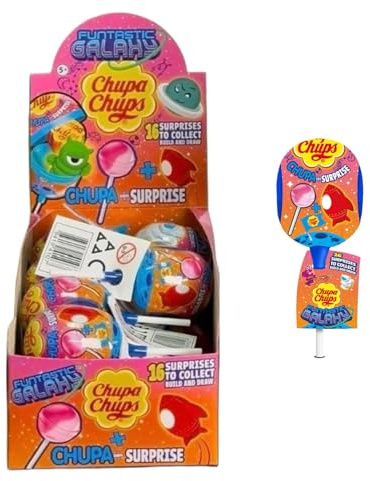 Chupa Chups Surprise Lollipop Funtastic Galaxy, 16 Pezzi con Sorprese da Collezionare, Costruire e Disegnare, Ideale per Party e Feste