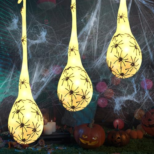 Red de araña decorativa de Halloween, 3 unidades colgantes de araña luminosa, huevos de araña, decoración de huevos de araña, accesorios de Halloween para jardín, césped, árbol, decoración de fiesta
