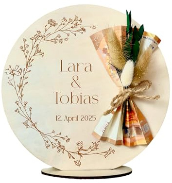 Personalisiertes Hochzeitsgeschenk Geld Geschenk aus Holz zur Hochzeit Geldgeschenk mit Namen u. Datum, Geschenk Hochzeit Tisch Deko Boho (Hochzeit)