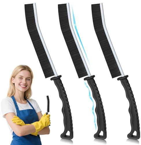 Alyvisun 3 Pack Hard Bristle Crevice Tool Gap, Thin Cleaning Brush for Door Tracks, Window Grooves, Kitchen, Black, 3PCS