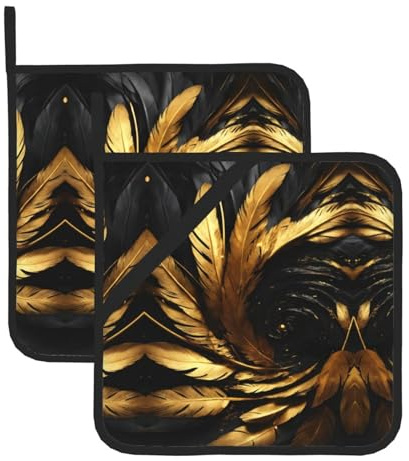 Set di 2 presine da cucina con stampa floreale oro rosa, presina per manici, sottopentola per cucinare e cuocere