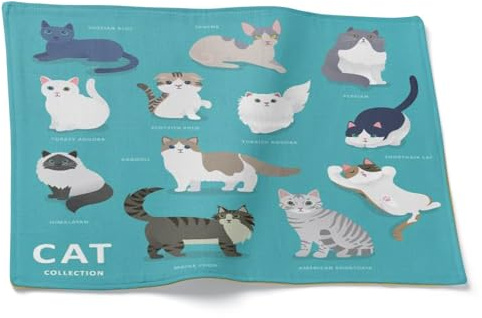 CEVAN Lino Sottopiatti Eleganti Lavabili Tovagliette Cotone Gatto dei Cartoni Animati Set di 1, Tovaglietta Rettangolare Colazione Personalizzata Tovaglia Quadrata 32x42cm