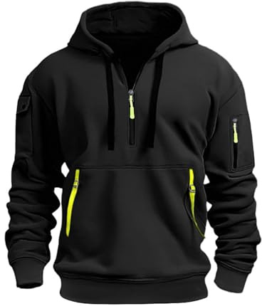 Générique Sweat à Capuche Noir pour Homme avec Demi- éClair Grandes Tailles Pull Chaud DéContracté Confortable pour Le Travail en Plein Air pour La Vie Quotidienne Haut Couleur Unie