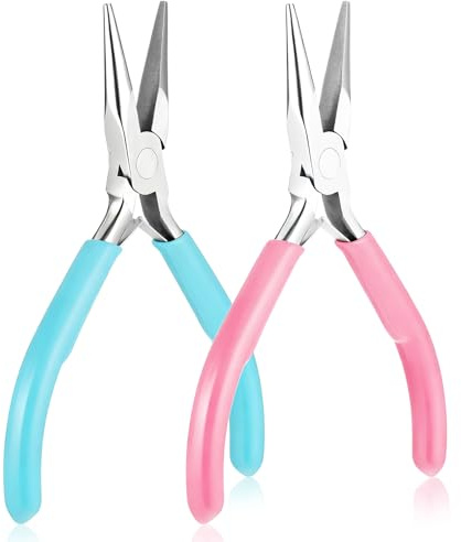 2 alicates de joyería, alicates de punta de aguja de 4.5 pulgadas para hacer joyas, kit de herramientas de fabricación de joyas, alicates pequeños de precisión para reparación de joyas, doblado de