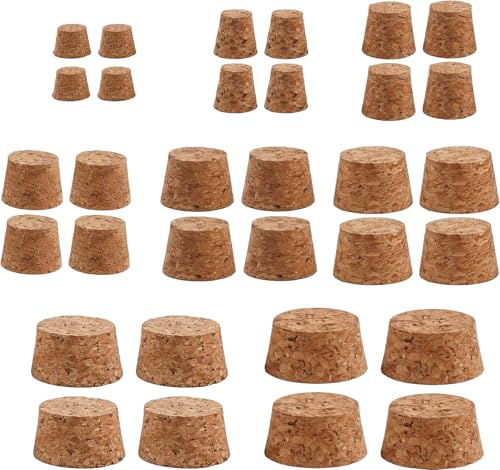 32 Stück Kegelförmige Korken Set 8 Größen Korkenstöpsel Korken Flaschenkorken Holz Kork Weinflasche Korkstopfen Versiegelte Ersatzkorken Kork Zum Basteln für Weinflaschen Glasflaschen Einmachgläser