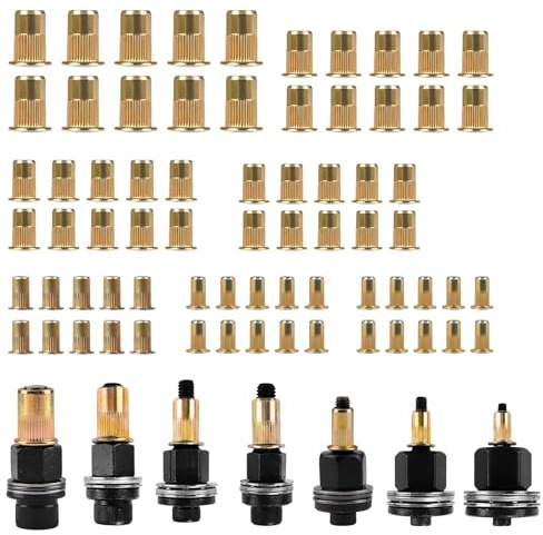 Sunyunze 7 Pièces Écrous à Tête de Rivet à Main | Riveteuse Pneumatique Ecrou a Sertir Ensemble de Écrous à Riveter avec 70 Pièces Ecrous pour Rivets M3 M4 M5 M6 M8 M10 M12