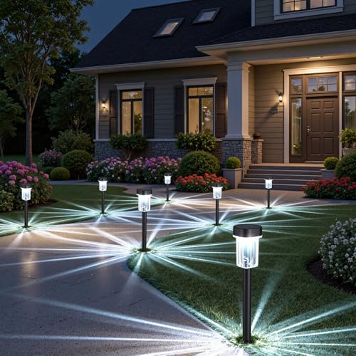 Gahomlumy Outdoor Solar Lights for Yard 8 Pack, Solar Pathway Lights Waterproof 6000K Cold White LED Landscape Lighting for Garden Outside Landscape Lawn Driveway Walkway Path Patio