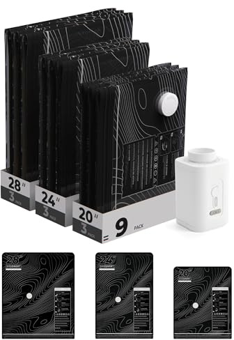BAGSMART Travel Vacuum Storage Bag with Pump, 9 Pack Compression Saver Bag | Leak-Proof Reusable Space Saver For Travel & Home, Seasonal Compression Clothing Seal Bag,With Toiletry Shoe & Laundry Bags