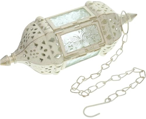 Haowul Lanterna Decorativa Marocchina in Metallo con Portacandele Appendere, Portacandele in Vetro per Interni Ed Esterni, Portacandele Senza Fiamma a LED