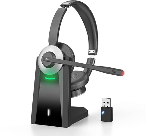 Earbay Kopfhörer Kabellos Bluetooth & Headset mit Mikrofon, Bluetooth V6.0 Headset mit Mikrofon und KI-Rauschunterdrückung, USB-Dongle und Ladestation, Stummschaltung für PC