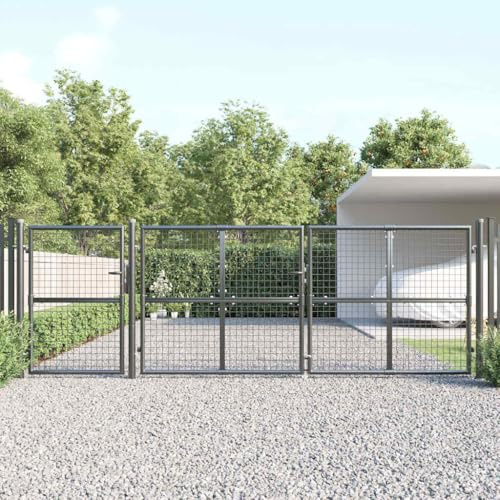 Mesh Garden Gate Anthracite 400x125 cm, Galvanised Steel Outdoor Entry, Lockable Double Panel for Patio, Durable Chain Link Fence