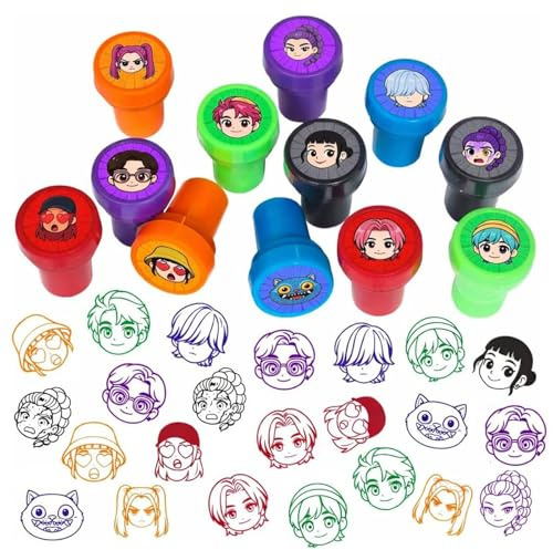 24 piezas de sellos de demonio, juego de sellos mini cazadores autoentintables para niños, sellos de anime multicolores redondos, sellos de juguete de dibujos animados lindos para regalos de fiesta