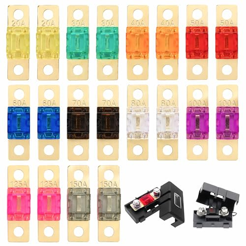 Set di 20 portafusibili midi, con fusibile a vite, 32 V, 20/30/40/50/60/80/70/100/125/150 A, per auto, camion, veicoli da cantiere, per portafusibili midi