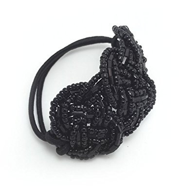 Meilliwish Kristall Beads Pferdeschwanz -Halter Haargummi (B10)(Schwarz)