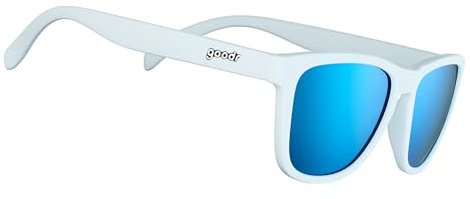 goodr Iced By Yetis Polarized Sunglasses for Men & Women, White Solid Frame with Blue Reflective Lens, UV400 Protection, No Slip