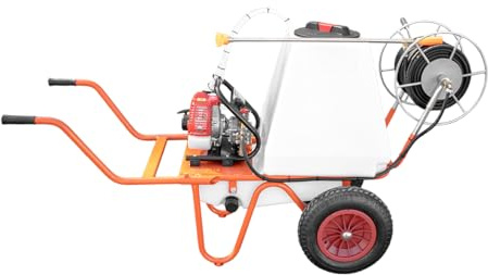 Brouette Pulvérisateur 100 L, 2 roues, 50 m Tuyau et moteur à 2 temps