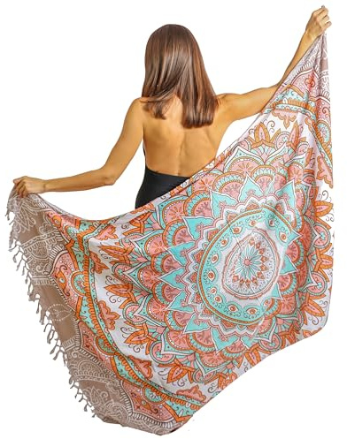 Mandala Life ART Pareo Grande Frangia Telo Sarong Xxl Bohemian Copricostume Da Spiaggia Donna Lungo Bikibi Cover Up Sclarpa Gonna Decorazione Murale Arazzo Da Parete 180X120Cm Rayon Fatto In India