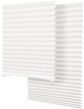 SEEYE Light Filtering Temporary Blinds Cordless Shades Fabric Pleated Fabric Shade Easy to Cut and Install, 36 W x 72 L - 2 Pack, White, with 4 Clips