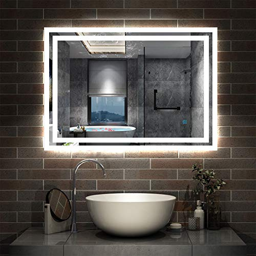 Aica Sanitär LED Spiegel Bad 80×60cm Badspiegel mit Beleuchtung Lichtspiegel Badezimmerspiegel Wandspiegel Touch-Schalter Antibeschlag IP44 Kaltweiß energiesparend …