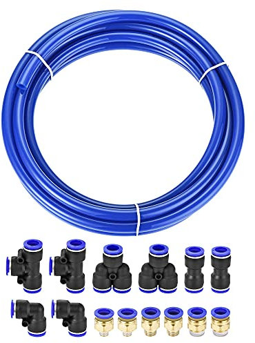 uxcell Pneumatic 12mm OD Polyurethane PU Air Compressor Hose Flexible Pipe Tubing Kit 5 Meters Clear with 14 Pcs Push to Connect Fittings