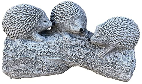 stoneandstyle Steinfigur 3 Igel auf Baustamm frostfest Steinguss massiv