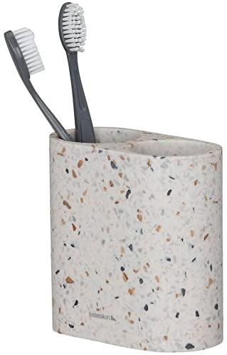 Sealskin Blend Porte Brosse à Dents, Support pour Brosse à Dents et Porte-Dentifrice, 2 compartiments, Accessoire de Salle de Bain en Ceramic à Dents pour Le Plan de Travail, Terrazzo