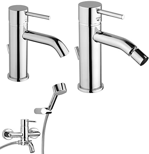 Paini COX OPEN Set Miscelatori Lavabo + Bidet con Snodo + Vasca con Doccetta e Duplex Cromato - Scarico Automatico 11/4 + Piletta e Flessibili (78CR211O + 78CR306O + 78CR105)
