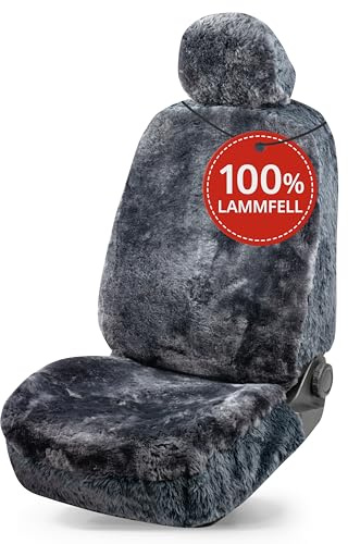 WALSER Premium Housse de siège auto en peau d'agneau Maya, 100% peau de mouton Housse de siège pour voiture, 1 pièce de fourrure d'agneau housses de sièges avant de voiture anthracite