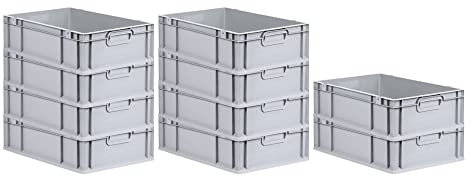 PROREGAL SparSet 10x Eurobox NextGen Grip | HxBxT 17x40x60cm | 34 Liter | Griffe geschlossen | Grau | Eurobehälter, Transportbox, Transportbehälter, Stapelbehälter