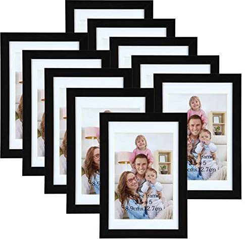 Giftgarden 10 Stück Bilderrahmen 9x13 cm mit Passepartout, Schwarz Fotorahmen Collage Set für 10x15 cm Fotos Ohne Passepartout, Wand- oder Tischaufsteller