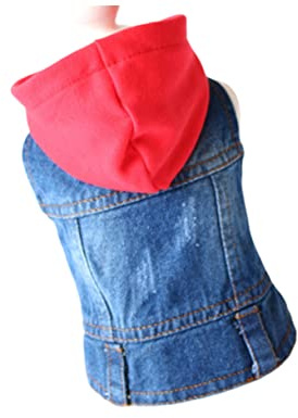 iplusmile Hundeweste Jeansjacke Haustierkleidung Rot Gestrickte Kapuze Reverskragen Knopfverschluss für Kleine Hunde und Katzen Frühling/Sommer/Herbst Modischer Retro Stil Schützt vor Sonne