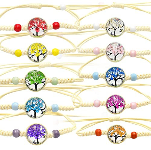 Cosswe Freundschaftsarmbänder für Mädchen,Geflochten Freundschaft Armbänder Verstellbare Freundschaftsarmband Bunte Blumen Baum des Lebens Gewebte Armbänder Handgefertigt Armband für Frauen Teenager