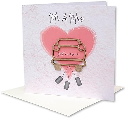 Original Holzgrusskarte - Hochzeitskarte für besondere Glückwünsche zur Hochzeit - Hochzeitsauto - Hochzeitsbillet, Glückwunschkarte, Postkarte, Geschenkkarte Hochzeit