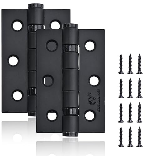 12 Pcs Black Door Hinges 75 mm Hinges for Internal Doors Ball Bearing External Door Hinges Matte Black Heavy Duty Outdoor Hinges for Wood