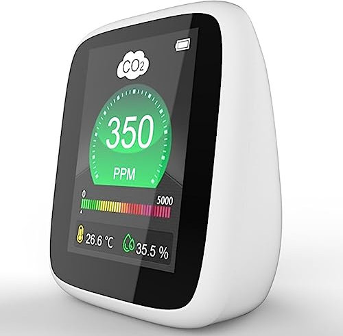 Indoor Air Quality Monitor, 3-in-1 CO2 Monitor with Alarm, CO2 Carbon Dioxide Detector, Carbon Dioxide, Temperature and Relative Humidity Tester for Homes Offices Cars, Rechargeable Battery Powered