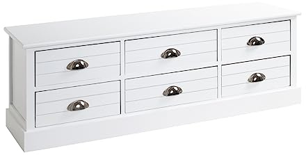 HAKU Commode Blanc, Bois Massif, MDF - Dim.: L 115 cm x H 40 cm x P 30 cm, Style: Coastal Furniture