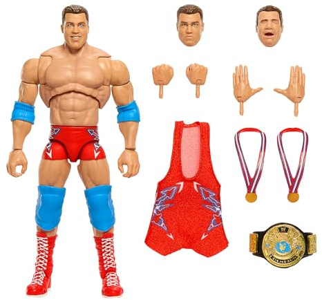Mattel WWE Ultimate Edition-Actionfigur und Zubehörteile, Set mit ca. 15 cm großer Kurt Angle-Sammelfigur, austauschbaren Köpfen und Händen, Einzugskleidung und 30 Bewegungspunkten HVF83