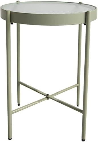 Verre Trempé Rond Moderne - Table Basse D'appoint pour Salon, Salle À Manger, Thé, Décoration D'intérieur/Cadre en Métal, Facile à Assembler(Size:40x52.7cm,Color:01)