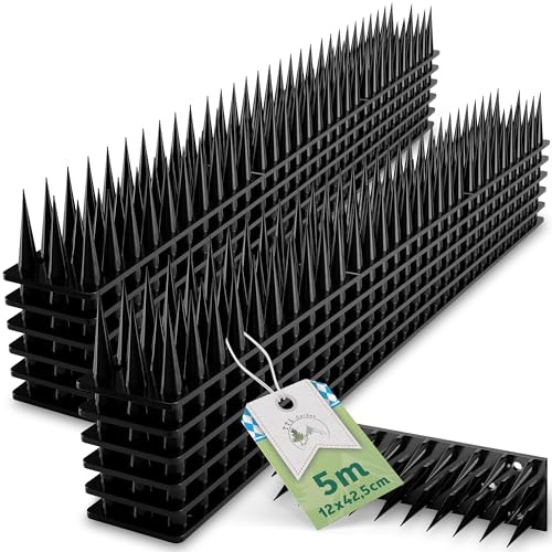 TTL GARDEN 5m Taubenabwehr Spikes 12x42cm Kunststoff schwarz 37mm Spikes | Vogelabwehr für Balkon und Fensterbank - 5 Meter Spikes 3-reihig, Vogelschreck für Geländer Zaun Solaranlage Fenster & Dach