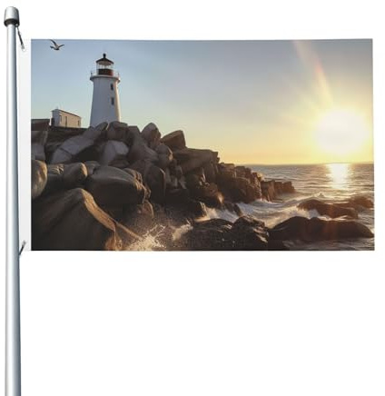 Leuchtturm-Fahne mit Meeresmotiv, 90 x 150 cm, lustige Banner, Gartenflagge, doppelseitiger Druck, Willkommensbanner für Zuhause, Garten, Hof, Rasen, Innen- und Außenbereich, Dekoration