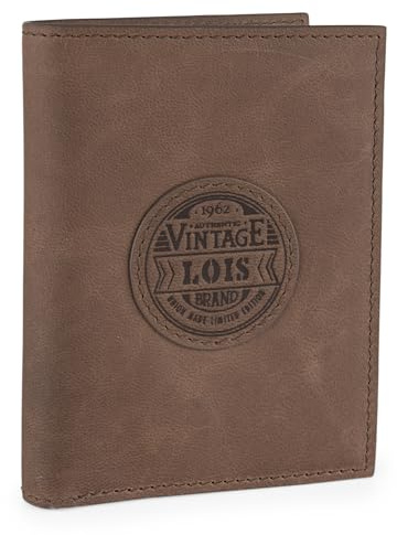 Lois - Cartera de Piel para Hombre - Cartera Hombre Piel con Monedero Interior y Tarjetero, diseño Slim, Cuero auténtico, Regalo Elegante. Proteccion RFID, Marron