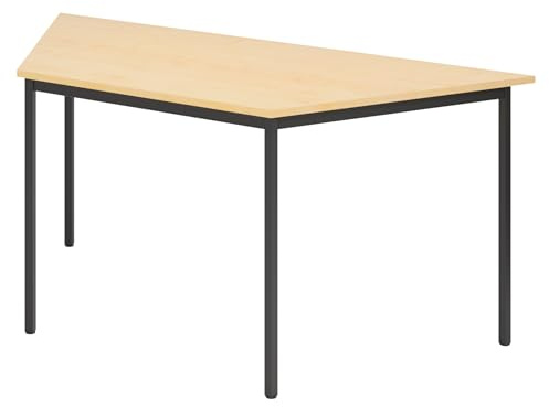bümö Trapez-Tisch, Multifunktionstisch 160 x 69 cm in Ahorn/Schwarz - Besprechungstisch, Konferenztisch, Meetingtisch, Mehrzwecktisch, Pausentisch für Besprechungsraum, Meetingraum
