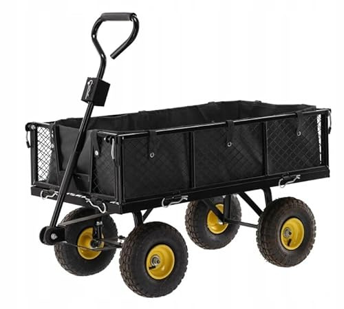 VBChome Gartenwagen mit 450 kg Tragkraft – Robuster Transportwagen mit abklappbaren Seitenteilen, Stahlrahmen – Universalwagen & Bollerwagen für Garten, Lager & Pakettransport