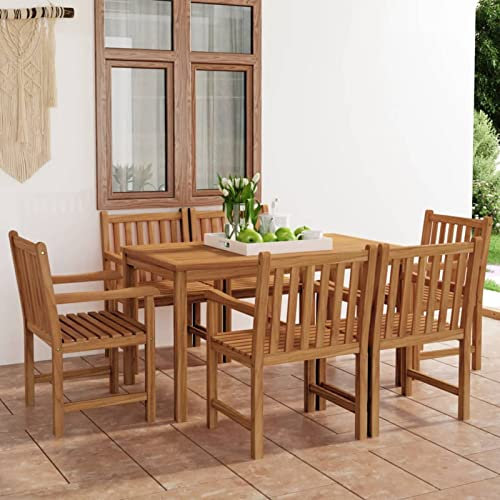 Blukee 7-TLG. Garten Essgruppe Massivholz Teak Garten Sitzgruppe Gartengarnitur Set Garden Furniture Sets Sitzgruppe Outdoor Terassenmöbel Außen Set