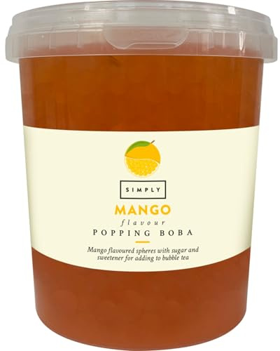 SIMPLY Mango Popping Boba (870g) | Fruit Juice Flavoured Bursting Boba Pearls for Bubble Tea, Vegan, Halal Friendly
