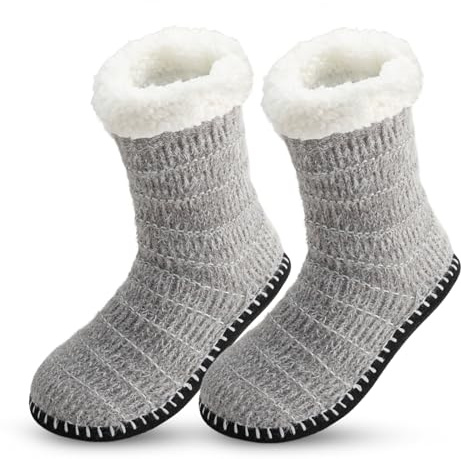 Vihir Chaussettes Chaussons Femme Chaussette Antidérapante Femme Épais Chaussettes d'hiver Chaud Pantoufles Chaussettes de Noël Taille 38-42 EU