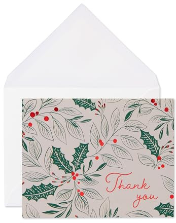 American Greetings Tarjetas de agradecimiento navideñas en blanco con sobres, diseño de bayas de acebo (25 unidades)