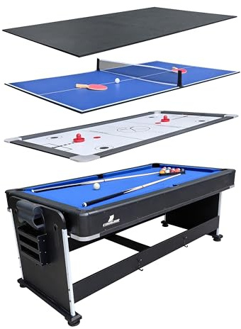 Cougar 4-in-1 Multi Spieltisch in Schwarz | Multi funktions Spieltisch inkl. Zubehör | Multigame/Multispieltisch | Tischtennis, Pusch Hockey, Billardtisch & Esstisch