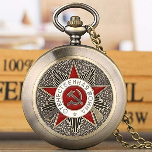 HUIBBGO Orologio da Tasca al Quarzo in Bronzo Vintage Russia Sovietico Falce Martello Collana URSS Orologio Militare dell'Unione Sovietica