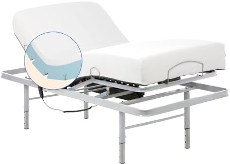 Geriafy – Lattenrost elektrisch verstellbar mit 20 cm viscoelastischer Tencel-Matratze | Frisches und weiches Gewebe | Mit verstellbaren Beinen in der Höhe (80x200 cm, Kabelsteuerung)